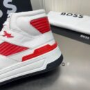 BOSS White and Red High-Top Sneaker.