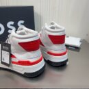 BOSS White and Red High-Top Sneaker.