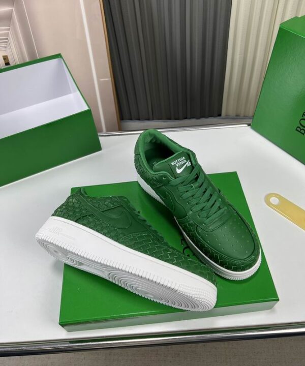 Bottega Veneta All-Green Woven Low-Top Sneaker, White Sole. - Image 3