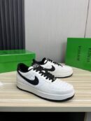 Bottega Veneta White Woven Low-Top Sneaker with Black Accents.