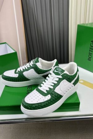 Bottega Veneta White and Green Woven Low-Top Sneaker.