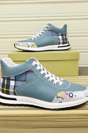 Burberry Blue Plaid and Speckled Low-Top Sneaker.