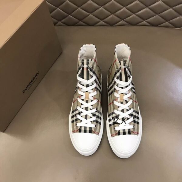 Burberry Tan and Black High-Top Sneaker with Striped Accents - Image 2