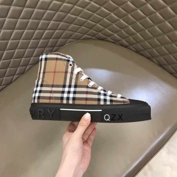 Burberry Tan and Black High-Top Sneaker with Striped Accents - Image 5