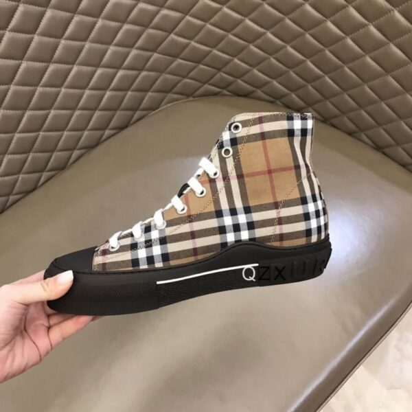 Burberry Tan and Black High-Top Sneaker with Striped Accents - Image 6
