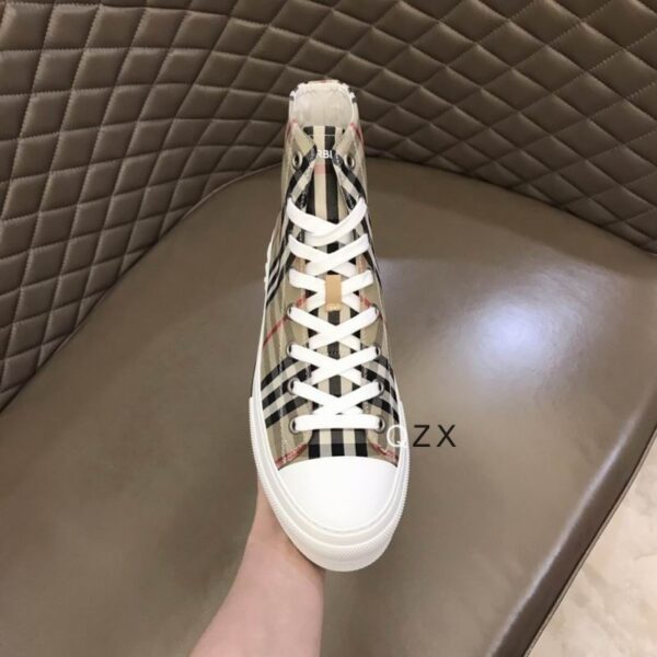 Burberry Tan and Black High-Top Sneaker with Striped Accents - Image 6