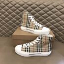 Burberry Tan and Black High-Top Sneaker with Striped Accents