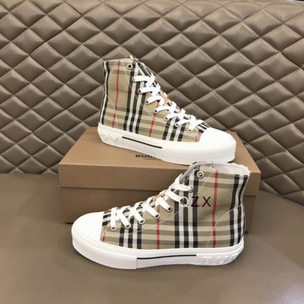 Burberry Tan and Black High-Top Sneaker with Striped Accents