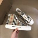 Burberry Tan and Black High-Top Sneaker with Striped Accents