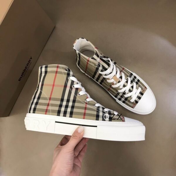 Burberry Tan and Black High-Top Sneaker with Striped Accents - Image 3