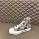 Burberry Tan and Black High-Top Sneaker with Striped Accents
