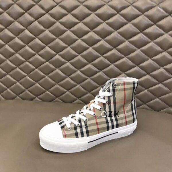 Burberry Tan and Black High-Top Sneaker with Striped Accents - Image 8