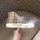 Burberry Tan and Black High-Top Sneaker with Striped Accents