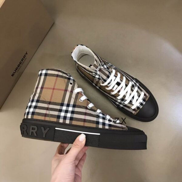 Burberry Tan and Black High-Top Sneaker with Striped Accents - Image 2