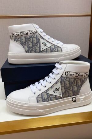 Dior B23 High-Top Sneaker in White, Gray Dior Oblique Canvas.