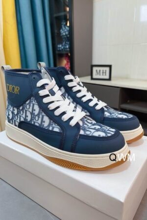 Dior B27 High-Top Sneaker in Navy Blue Dior Oblique Canvas.