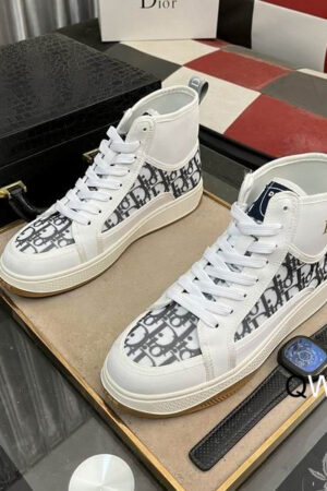 Dior B27 High-Top Sneaker in White Dior Oblique Canvas.