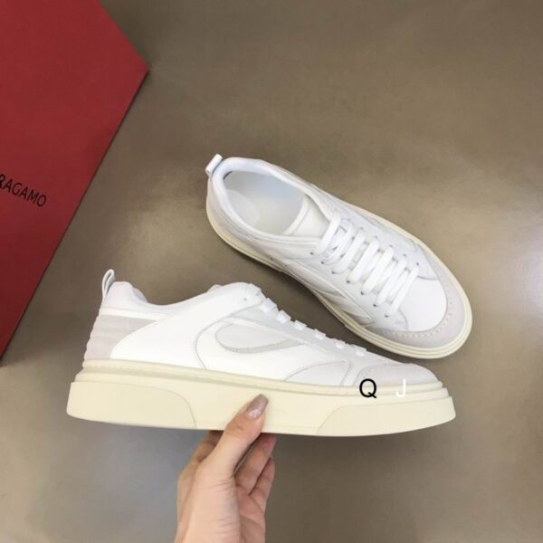 Ferragamo Men's 'Cassina Mix' White Leather & Suede Trainers - Image 5