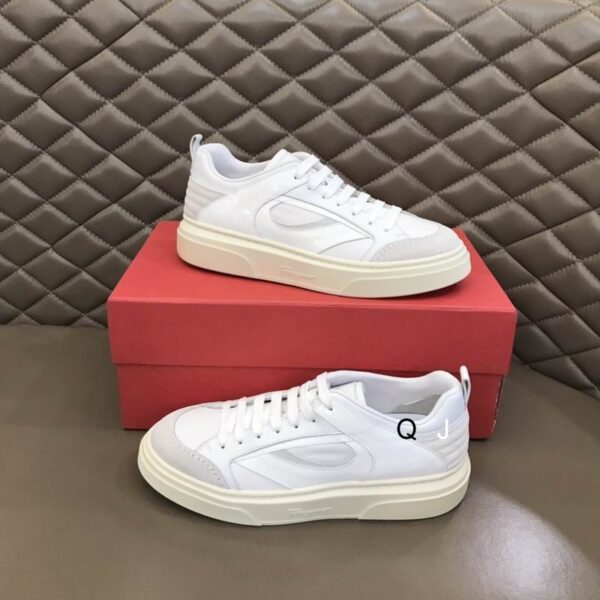 Ferragamo Men's 'Cassina Mix' White Leather & Suede Trainers - Image 3