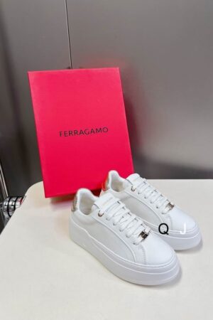 Ferragamo Women's Designer White Platform Low-Top Sneakers