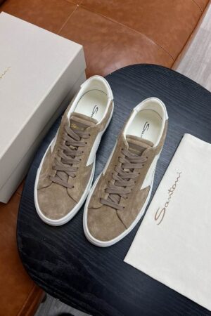 Santoni Men's Brown Suede Star Sneakers