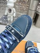 LV Trainer Low-Top Sneakers in White & Light Blue Leather