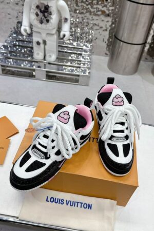 Louis Vuitton Unisex Black White Pink Skate Shoes