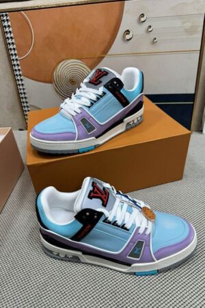 Louis Vuitton LV Trainer Sneakers - Sky Blue Lilac Leather