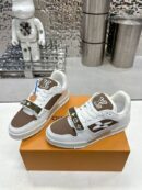 Louis Vuitton LV Trainer Sneakers - White Brown Monogram Strap