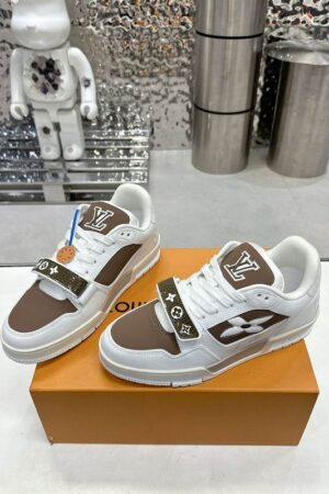 Louis Vuitton LV Trainer Sneakers - White Brown Monogram Strap