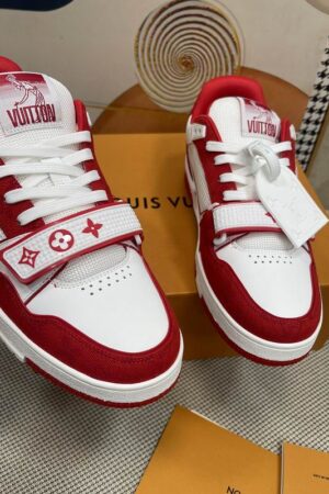Louis Vuitton LV Trainer Sneakers - White Red Canvas & Leather