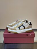 Salvatore Ferragamo Men's Beige Cream Leather Suede Sneakers