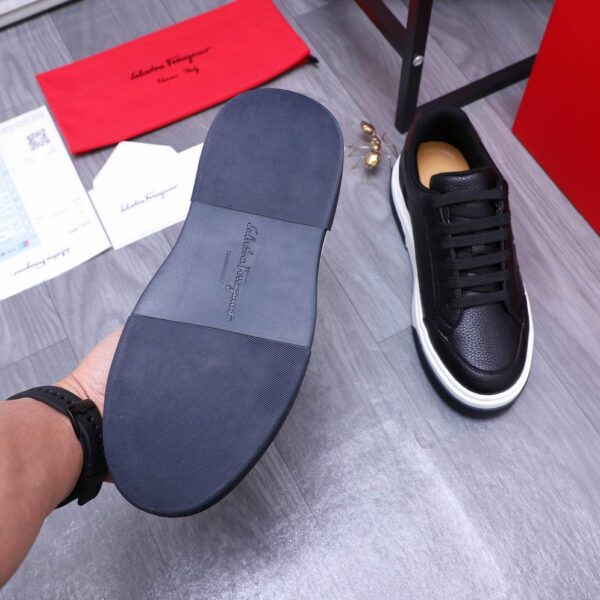 Salvatore Ferragamo Men's Black Brown Gancini Leather Sneakers - Image 6