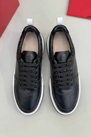 Salvatore Ferragamo Men's Black Textured Leather Sneakers