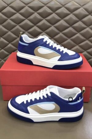 Salvatore Ferragamo Men's Blue White Leather Sneakers