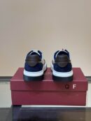 Salvatore Ferragamo Men's Cream Navy Suede Leather Sneakers