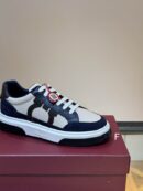 Salvatore Ferragamo Men's Cream Navy Suede Leather Sneakers