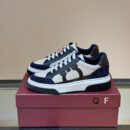Salvatore Ferragamo Men's Cream Navy Suede Leather Sneakers