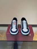 Salvatore Ferragamo Men's Cream Navy Suede Leather Sneakers