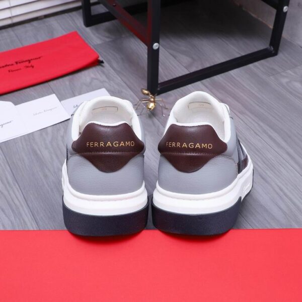 Salvatore Ferragamo Men's Grey White Gancini Leather Sneakers - Image 5