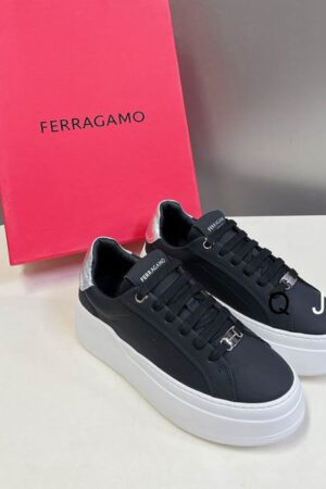 Salvatore Ferragamo Women's Black Leather Platform Sneakers