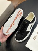 Santoni Men's Black Leather White Stripe Sneakers