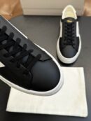 Santoni Men's Black Leather White Stripe Sneakers