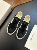 Santoni Men's Black Leather White Stripe Sneakers