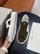 Santoni Men's Dark Brown Suede Star Sneakers