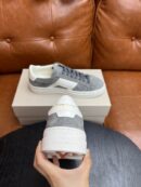 Santoni Men's Grey Leather Accent Low-Top Sneakers