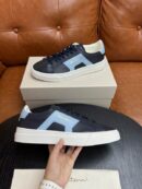 Santoni Men's Navy Blue Light Blue Leather Sneakers