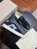 Santoni Men's Navy Blue Light Blue Leather Sneakers