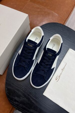 Santoni Men's Navy Leather Accent Low-Top Sneakers