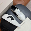Santoni Men's White Leather Black Stripe Sneakers